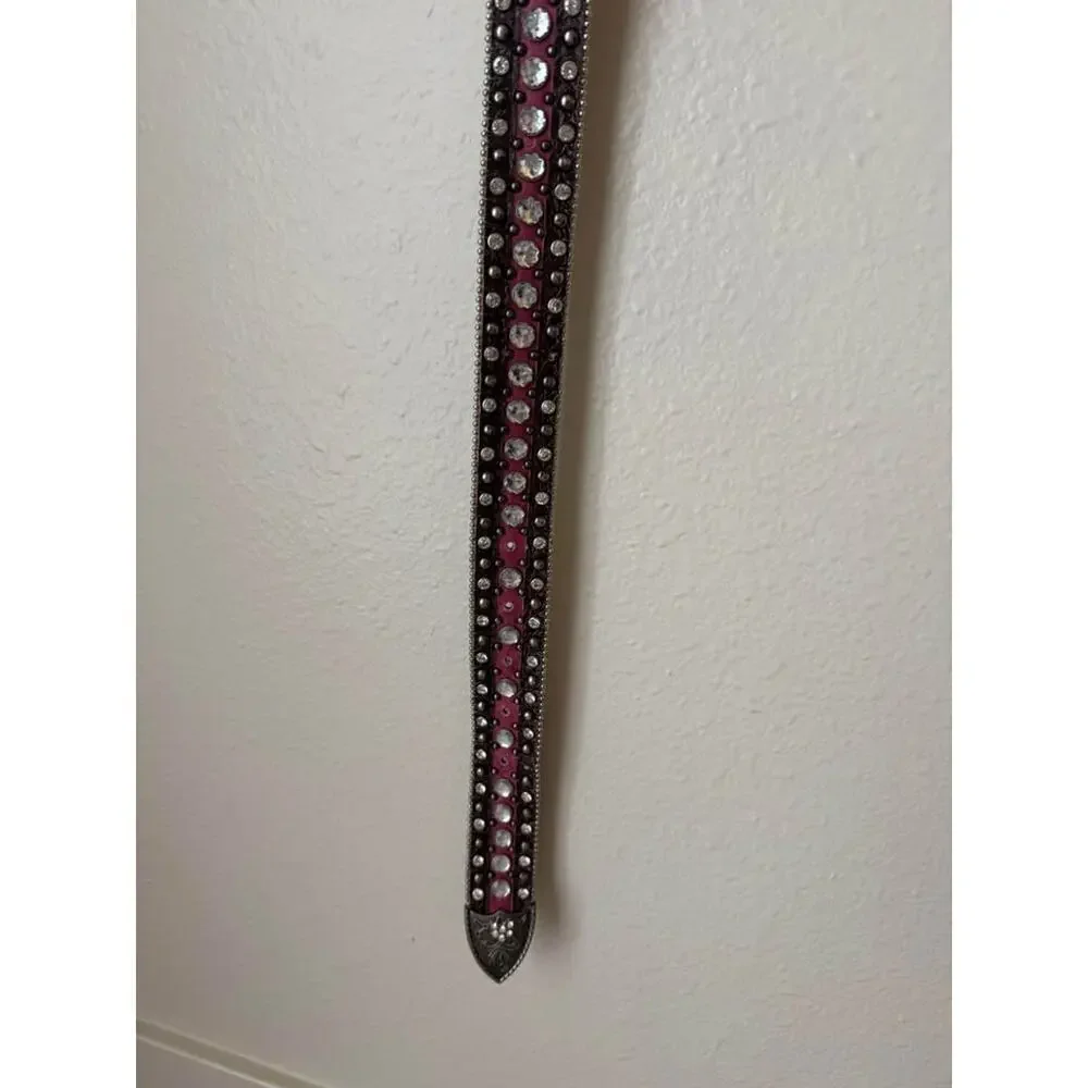 BHW Pink Leather Rhinestone Western Cowgirl Belt